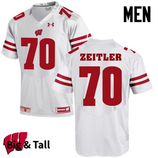 Wisconsin Badgers Men's #70 Kevin Zeitler NCAA Under Armour Authentic White Big & Tall College Stitched Football Jersey VN40N33EY